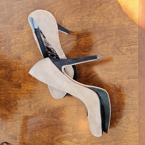 Sam Edelman Ulysa Platform Pump Heels Beige / Putty Suede Leather Size 8 - Picture 3 of 3